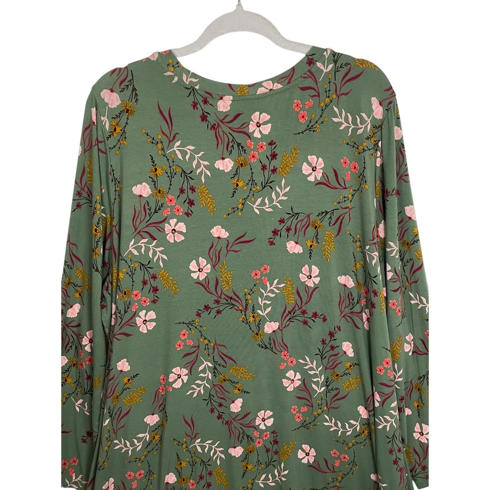 LOGO Lori Goldstein 3X Green Floral Tunic Dress Sharkbite Lagenlook Boho - Picture 6 of 16